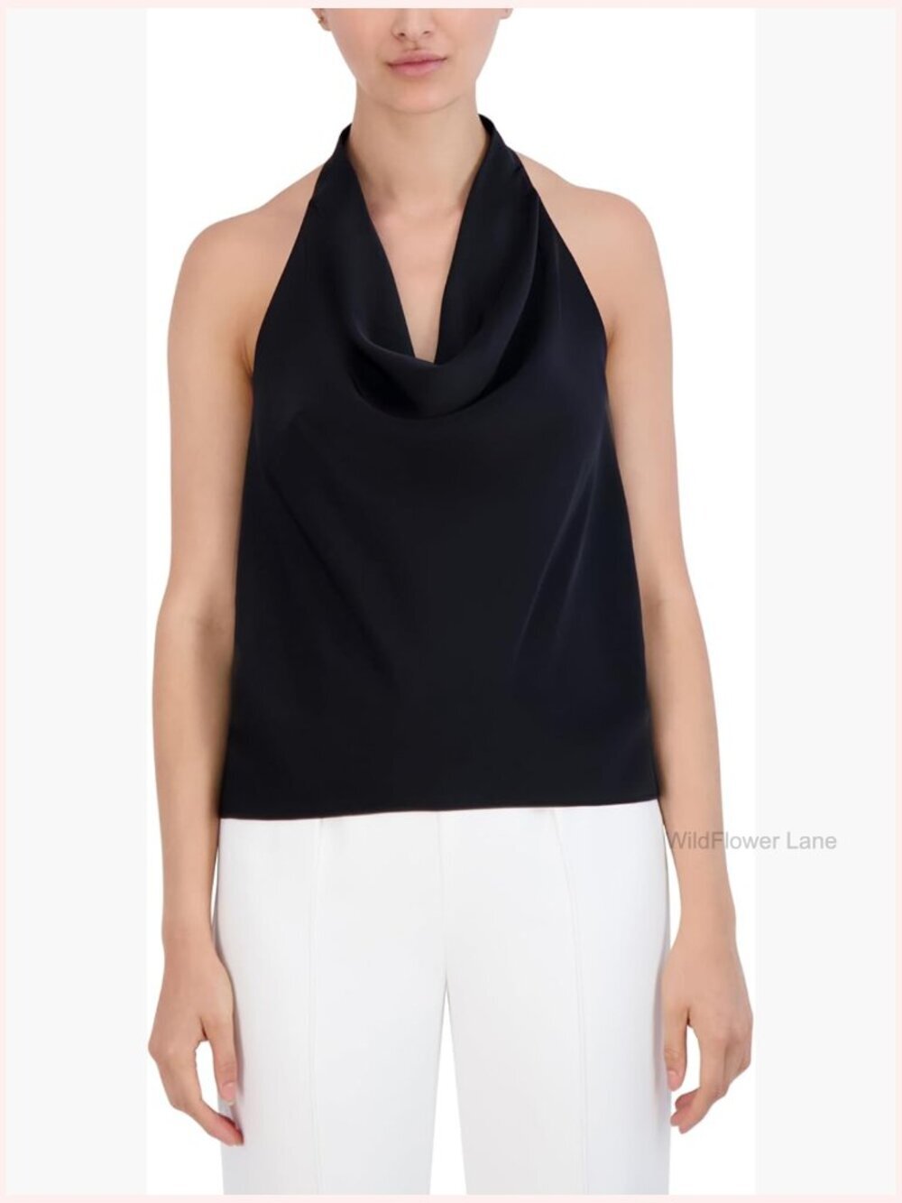 Sleeveless Cowl Neck Halter Top Satin Blouse